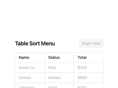 Context Menu Table 1 preview
