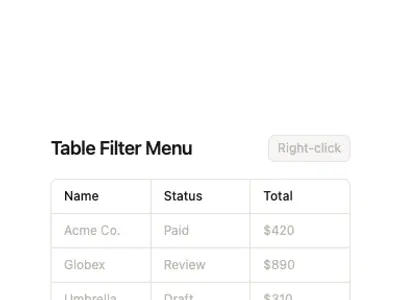 Context Menu Table 2 preview